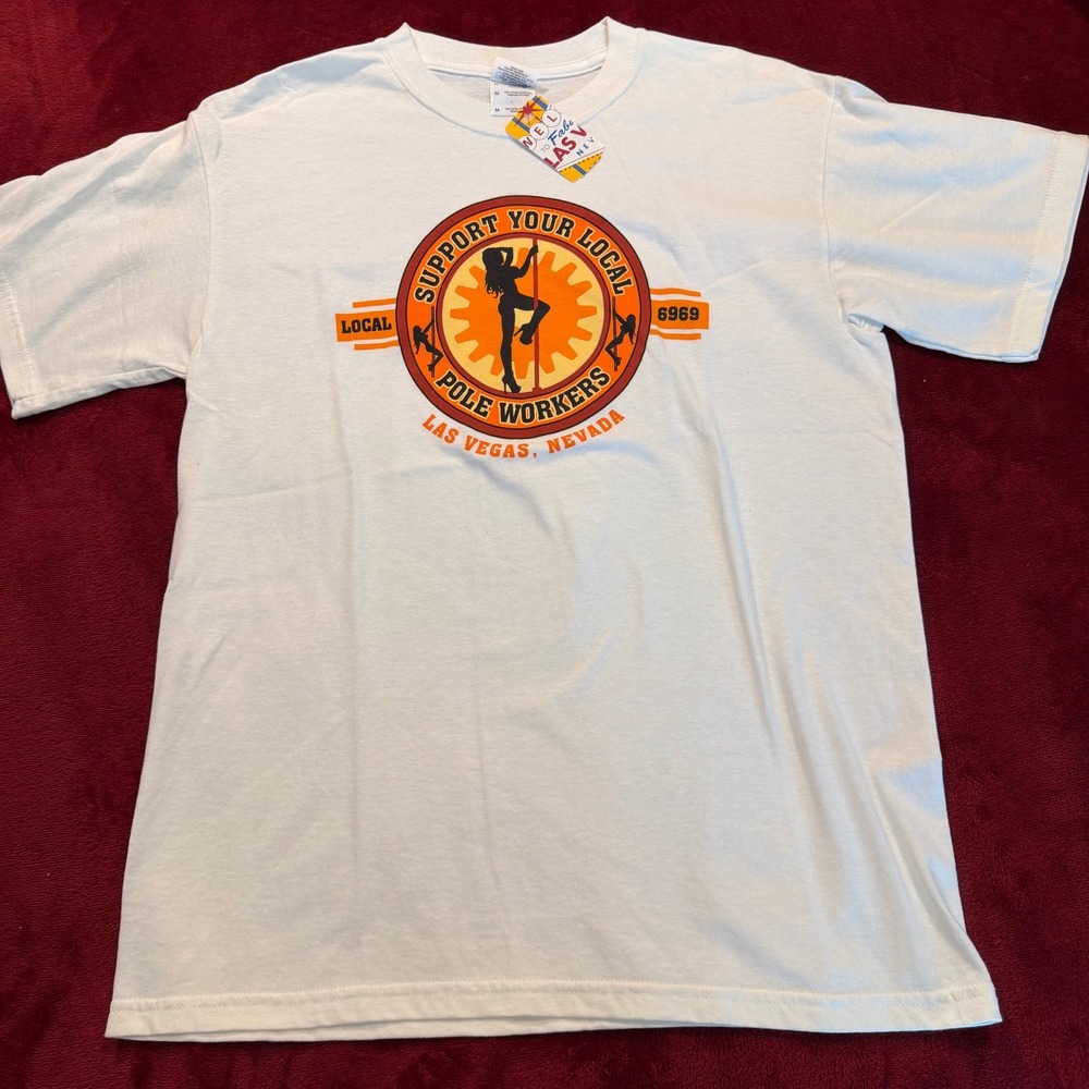 Gildan Support Your Local Pole Workers Las Vegas Graphic T-Shirt Mens M NWT‎